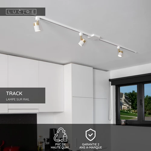 Lucide TRACK Alimentation - Système de rail monophasé / Éclairage sur rail - Double - Blanc (Extension) - USP
